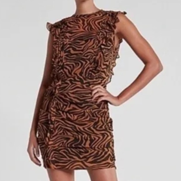 Express Dresses & Skirts - Express Women M Tiger Animal Print Sleeveless Ruffle Ruched Mini Dress NWT